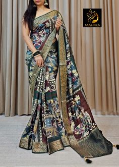 Kalamkari saree Collection || Best Quality | Just Click Visit Button For Buy This Saree | WhatsApp 918200154736, 919726286889 | Slightly Color Variation Due To Lighting & Flash | Shipping Free India Cash On Delivery INDIA || Fabric:Beautiful light weightPure dola  silk sarees with all over pichwai kalamkari design  along with PURE VISCOSE BORDER  design border  Pichwai BANDHANI pallu  Printed blouse as in pic Kalamkari Design, Dola Silk Saree, Hand Work Blouse, Saree Trends, Indian Textiles, Party Wear Sarees