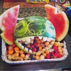 a cake made to look like a watermelon monster