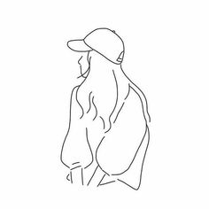 a line drawing of a woman in a hat