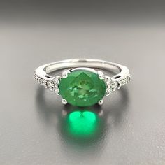 Natural Emerald Diamond Ring 6.25 14k W Gold 2.53 TCW Certified $4,975 402671 White Gold Heart Cut Emerald Ring, Platinum Emerald Ring With Accent Stones, Green Platinum Rings With Accent Stones, Fine Jewelry Emerald Ring In 14k White Gold, Fine Jewelry Tsavorite Diamond Ring In White Gold, Green Center Stone Ring In 14k White Gold, Fine Jewelry Emerald Ring With 14k White Gold, Emerald Ring With Round Cut In 14k White Gold, Fine Jewelry 14k White Gold Emerald Ring