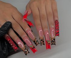 Cherry Red Nails, Cheetah Print Nails, Cheetah Nails, Nail Art Gel, Pour Art, Dope Nail Designs