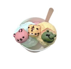 three different kinds of ice cream in a bowl