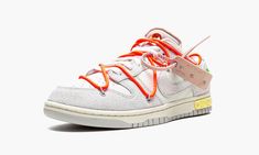 The Off-White x Nike Dunk Low “Lot 11 of 50” is a colorway of the retro basketball shoe designed by Virgil Abloh and Nike for its expansive 2021 collaboration.  Succeeding Off-White and Nike’s “The 10” collection from 2017, one of the most popular and desirable sneaker collaborations ever, the “Lot 50” campaign finds 50 different color arrangements of the Dunk shoe, each with unique materials and embellishments.  On “Lot 11,” the upper is constructed from Sail leather on the toe and mid-panel an Dunk Low Off White, Nike Dunk Low Off White, Off White Dunk, Retro Basketball Shoes, Nike Brand, Jordan 13, Jordan 5, Jordan 3, Virgil Abloh