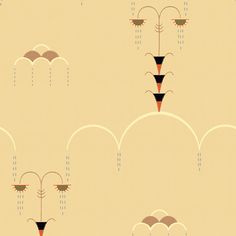 an art deco wallpaper design with flowers and raindrops in the sky on beige background