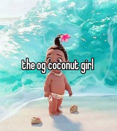 the og coconut girl is standing in front of an ocean wave