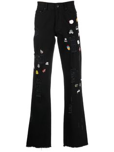 jet black stretch-cotton distressed effect decorative pin detail belt loops front button and zip fastening frayed edge classic five pockets Designer Black Straight Leg Jeans, Black Stretch, Jet Black, Distressed Jeans, Cotton Spandex, Stretch Cotton, Straight Leg Jeans, Black Jeans, Straight Leg