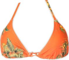 Tropical Triangle Halter Top For Sunbathing, Tropical Triangle Halter Top With Adjustable Straps, Summer Tropical Print Triangle Halter Top, Spring Tropical Triangle Halter Top, Halter Neck Swimwear With Tropical Print, Orange Halter Neck Top For Beach, Floral Print Triangle Halter Top For Beach Season, Tropical Print Triangle Halter Top For Beachwear, Tropical Triangle Halter Top