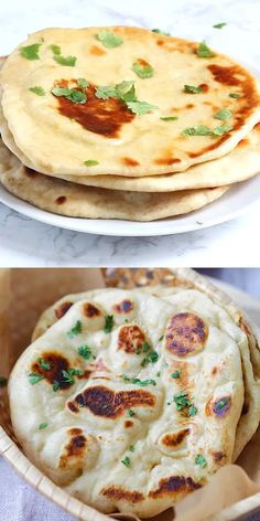 two different types of flat bread on plates