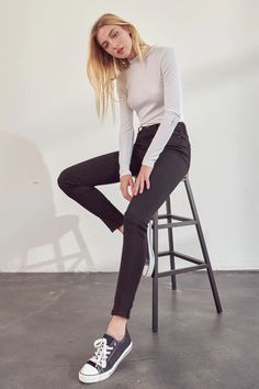 Details: 9.5" Rise / 29.5" Inseam 66.4% Cotton, 28.3% Polyester, 3.6% Rayon, 1.7% Spandex Stretchiness Level >> Super Stretch Our Paris High Rise Jeans come in a super skinny cut that contours the body creating a silhouette enhancing fit. Sits above the natural waistline as it tapers down the leg leaving a skin-tight finish that complements any fit. Made with super-stretch denim that's flexible and durable, maintaining its shape even after multiple wears. Features a classic five-pocket design, s Winter Stretch Straight Leg Jeans, Winter Stretch Jeans With Straight Leg, Stretch Elastane Tapered Leg Jeans, Fitted High Rise Winter Jeans, Black Elastane Jeans For Fall, Black High-waist High-stretch Jeans, Black High Waist High Stretch Jeans, Edgy Stretch Jeans For Fall, High Waist High Stretch Black Jeans