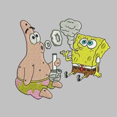 an image of spongebob and patrick in the air with bubbles coming out of his mouth