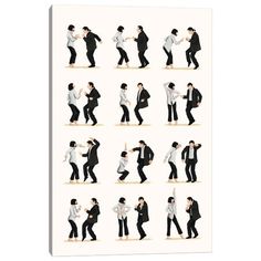 the beatles dancing poster is shown in various positions and sizes, including one man wearing a suit