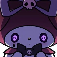 a cartoon character with purple eyes and a bow on her head