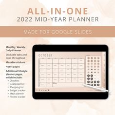 an ipad with the text, all - in - one mid - year planner made for google slides