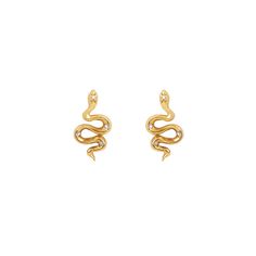 14k gold and diamond snake stud earrings, .05ct total weight. Offered as a single earring or pair. Kundalini Snake, Snake Spirit Animal, Logan Hollowell, Snake Earrings, The Snake, Small Earrings, Single Earring, Cz Stone, Rose Cut