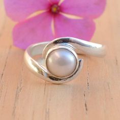 Simple Pearl Ring As A Gift, Simple Pearl Ring For Wedding, Elegant Everyday Silver Moonstone Ring, Wedding Pearl Ring Stamped 925, Everyday Sterling Silver Pearl Ring, Stamped 925 Pearl Ring For Wedding, Minimalist Silver Pearl Wedding Ring, Delicate Sterling Silver Pearl Promise Ring, Delicate Sterling Silver Pearl Ring