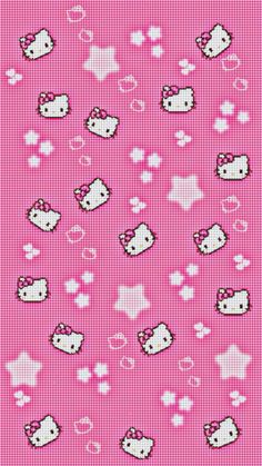 a pink background with hello kitty and hearts