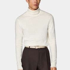 A classic style in a luxurious cashmere blend, this off-white turtleneck sweater is a richly structured and elegantly simple addition to your winter wardrobe whether it's on its own or under a tailored jacket. White Turtleneck Sweater, White High Tops, Grey Turtleneck, Simple Addition, White Turtleneck, Ribbed Turtleneck, Tailored Jacket, Winter Wardrobe, Turtleneck Sweater