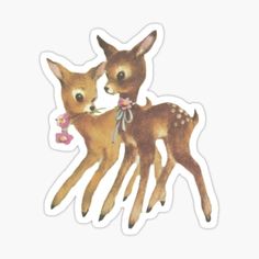 two baby deers are standing next to each other on a white background sticker