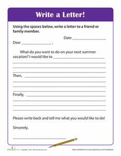 a writing activity for kids with the words write a letter