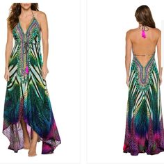 Two Separate Listings (Price Is Per Dress): Hilo, Open-Back,Neck Plunging, Size Small/Medium (See Pic For Measurements), Adjustable Halter And Adjustable Waist, Sheer In Light, Therefore Swimwear Or Undergarments Recommended Underneath, Coverup (The Sizes Are S/M, L/Xl Because The Ties Adjust At The Empire Waist And Neckline) Blue Moroccan Print In Pic 5,6,7 Is Small Separate Listing- Pls Let Me Know When Purchasing Which Color You Want When Purchasing...Happy Poshing! V-neck Maxi Dress With Vibrant Print For Beach Season, V-neck Beach Dress With Vibrant Print, Elegant V-neck Maxi Dress With Vibrant Print, V-neck Vibrant Print Dress For Beach, Beach Resort Wear, Moroccan Print, Blue Floral Midi Dress, Resort Wear Dresses, Blue Shift Dress