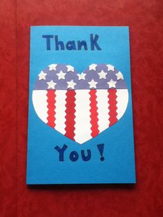 a thank you card with an american flag heart