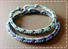 A set of modified friendship bracelet with a lobster clasp for easy take off, made with lots of love by me!! Puuuuurfect little something to give as a gift~   ~ FREE SHIPPING for purchases over $25 ~ ( Code: FREESHIPPING25 )  Please drop me a message if you want it in other colors or size, i will do my best to make it possible!! ~~ Size Chart:  *Bracelets size may vary +/- 1/2 inch or  +/-    1 cm ~~                      XS : ~  6 ~ inches/  ~15 ~ cm                        S:   ~ 7 ~ inches / ~ Green Friendship Bracelet, Pastel Bracelets, Friendship Bracelets Easy, Bracelet Couple, Light Mint Green, Green And Gray, Couple Bracelets, Pastel Green, Cute Packaging