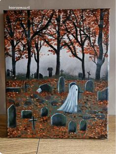 a painting of a ghost in a cemetery