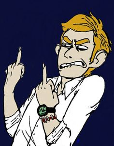 a drawing of a man making the peace sign with his hand while wearing a watch