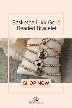 Score major style points with this eye-catching Basketball 14k Gold Beaded Bracelet! Perfect for both casual outings and special occasions, this bracelet is the ideal accessory for any fan of the game. Pin now, and make a statement with every dribble! Adjustable Gold Beaded Bracelets For Game Day, Basketball Jewelry, Gold Beaded Bracelet, Infinity Jewelry, Gold Bead Bracelets, Slam Dunk, Sports Accessories, Sport Girl, Gold Beads