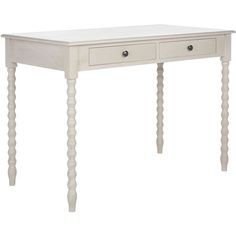 a white table with two drawers on one side and an open drawer on the other