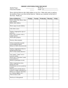 the observation behavior checklist is shown in this document, which includes several important tasks