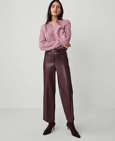 Our straight ankle pant - in sleek faux leather - is flattering, versatile and has such perfect proportions. Front zip with double hook-and-bar closure. Belt loops. Back besom pockets.,Leg Shape:Straight – a leg-skimming shape with tailored, timeless versatility,Rise:High rise: sits 1/2" to 1" below natural waist,Imported:Imported,Fit:Tailored & fitted,Length:Hits at ankle: 28" inseam with 20" leg opening,Fabrication:Imitation Leather Coating: Polyurethane; Back: 100% Polyester,Garment Care:Mach Clothes Capsule Wardrobe, Faux Leather Pant, Leather Pant, Holiday Party Outfit, Faux Leather Pants, Ankle Pants, Fall Winter Outfits, Online Clothing, Capsule Wardrobe