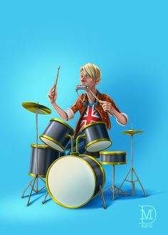 a digital painting of a boy playing the drums