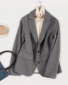 Zlily – Premium Double-Sided Wool Coat with Hand-Stitched Details and Stylish Plaid Pattern – Zlily Designer Clothing Gray Cotton Blazer For Work, Gray Cotton Workwear Blazer, Casual Tailored Gray Blazer, Commuting To Work, Best Winter Coats, Coat Suit, Work Blazer, Gray Blazer, Jacket Suit