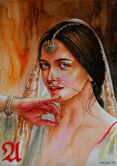 Watercolor Portraits Indian, Illustration Art People, Indian Woman Watercolor, Painting Faces, Indian Arts, Indian Women Painting, People Painting, Women Painting