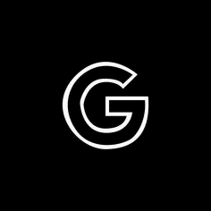 a black and white logo with the letter g in it's center, on a dark background