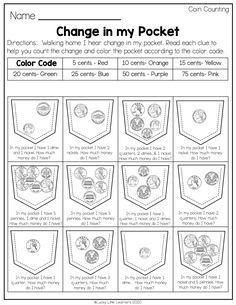 the change in my pocket worksheet for kids to learn how to make money