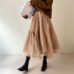 Welcome To Kukombo Official Store! Beige Solid Color Skirt For Fall, Solid Beige Skirt For Fall, Solid Color Beige Skirt For Fall, Winter Beige Flowy Skirt, Asymmetrical Dresses, Empire Silhouette, Japanese Harajuku, Street Style Parisian, Korean Streetwear