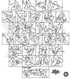 the instructions for how to draw an origami bird with different shapes and sizes