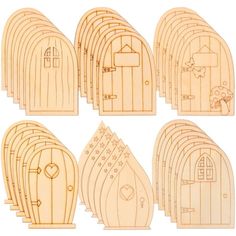 wooden cutouts of doors and windows for children's playrooms, set of 8