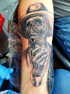 Cowboy Hat Tattoo, Skeleton Cowboy, Colored Tattoo Design, Country Tattoos, Skeleton Tattoos, Forearm Sleeve Tattoos, Doc Holliday