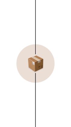 a cardboard box sitting on top of a black pole next to a white circle with an arrow