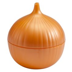 an orange vase sitting on top of a white surface