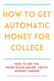 the title for how to get automatic money for college, with an orange and blue background