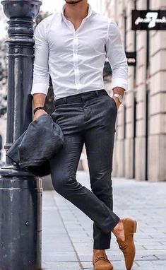 Celana Fashion, White Shirt Outfits, Shirt Outfit Men, Pants Outfit Men, Mens Casual Outfits Summer, Stylish Men Casual