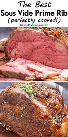 Two images of sous vide prime rib, with title text at the top. Chuck Roast And Gravy, Sous Vide Pot Roast, Sous Vide Chuck Roast, Sous Vide Prime Rib, Roast And Gravy, Pizza Ring, Roast Gravy, Chuck Roast Recipes