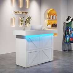 [Create a Welcoming Atmosphere] Our front desk is equipped with an LED light strips to turn your reception from boring to inviting. Modern Front Desk, Simple Reception Desk, White Kids Desk, Modern Office Reception, Desk With Led Lights, Entry Area, Retail Counter, Modern Reception Desk, Desk Modern