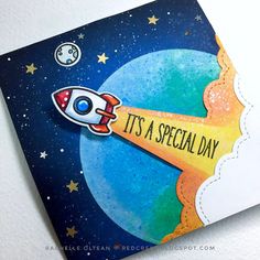 a card with a rocket ship and the words it's a special day on it