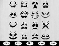 halloween pumpkin faces with different expressions on them, including the eyes and mouth shapes for each face