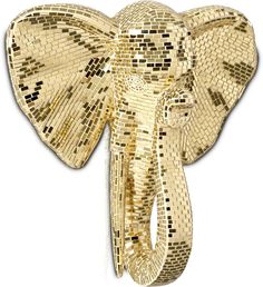 an elephant made out of gold sequins on a white background with clipping